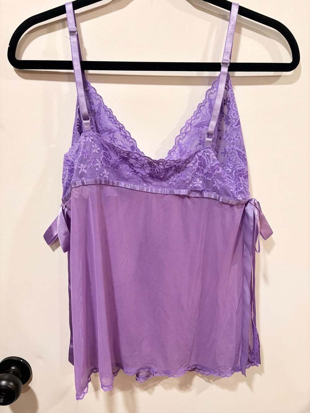Fredericks of Hollywood Lingerie Babydoll Tank Purple Sheer Ribbon Trim - Picture 5 of 13